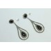 925 sterling silver long dangling earring Hallmarked marcasite black onyx stone